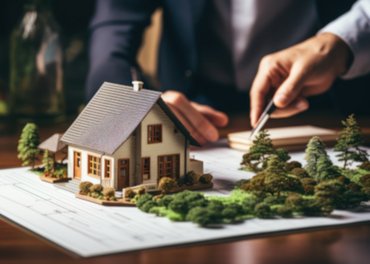 Immobilienbewertung mit kleinem Haus auf dem Tisch