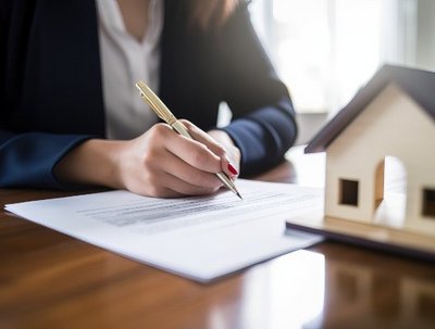 Immobilienmakler unterschreibt einen Mietvertrag