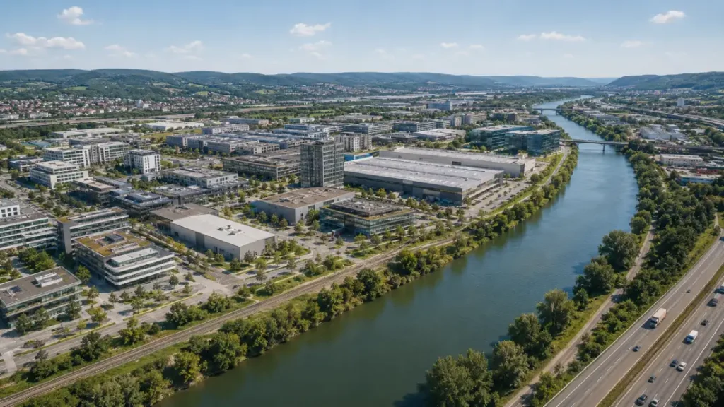 Gewerbegebiet in Esslingen am Neckar aus der Luft