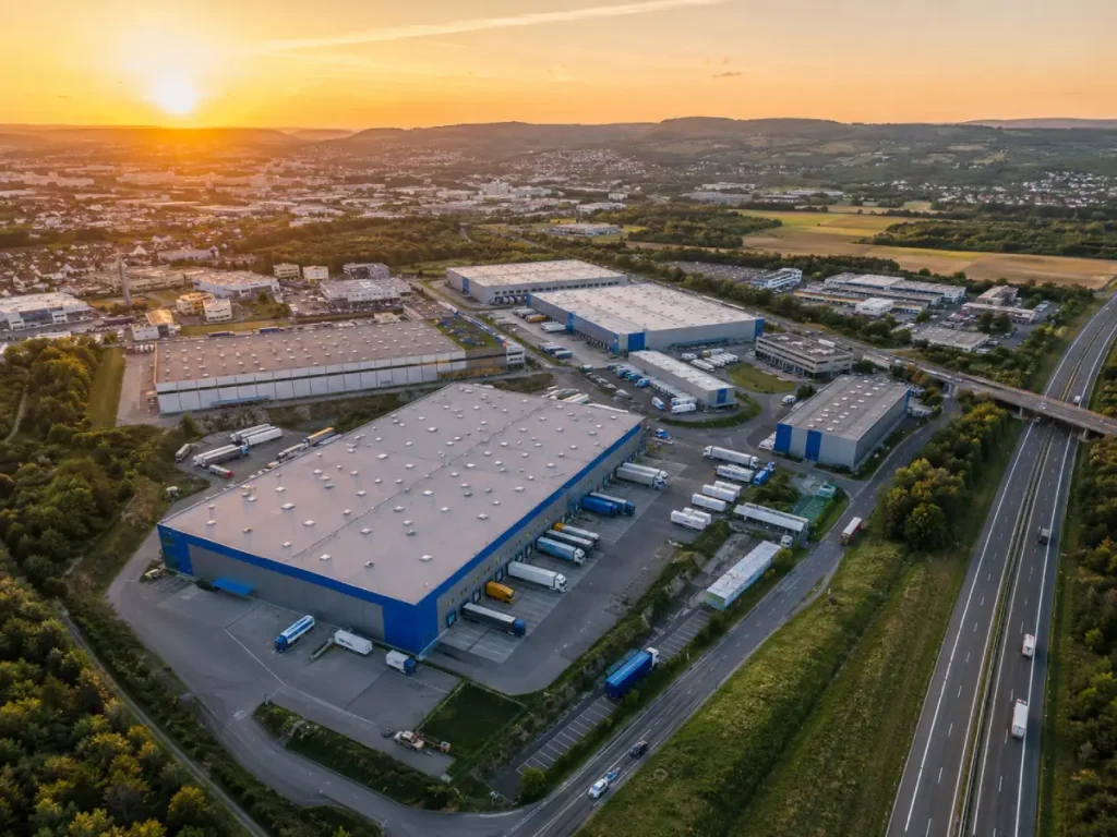 Lager- und Logistikhallen in der Region Stuttgart aus der Luft